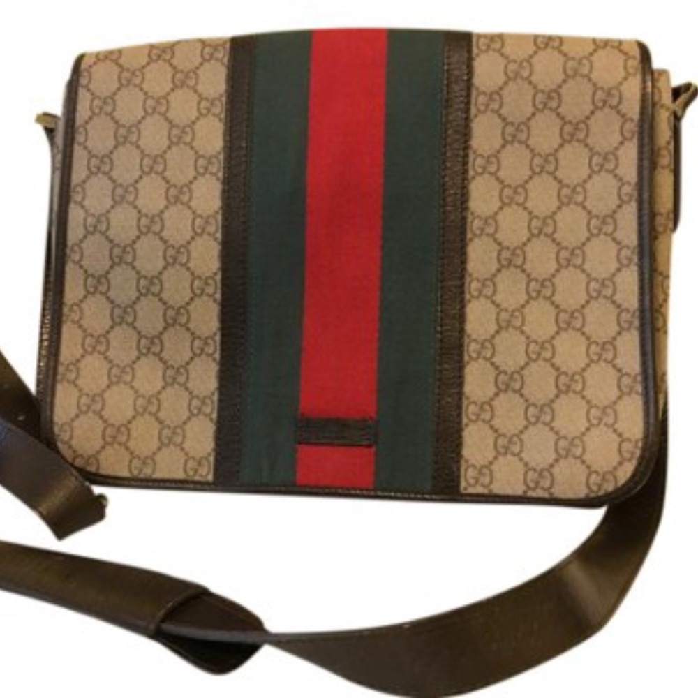 SOLD Gucci Brown Leather Signature Messenger Bag